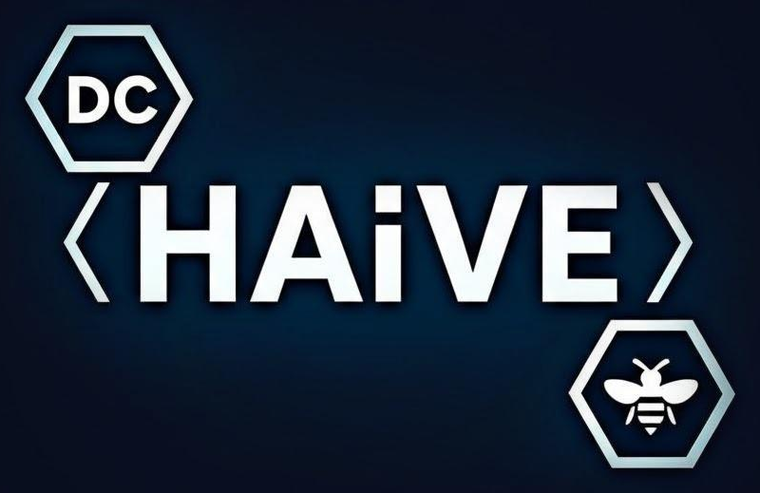 DC HAiVE logo — the word HAiVE between angle brackets, with a hexagon reading DC above and a hexagon containing a bee below.